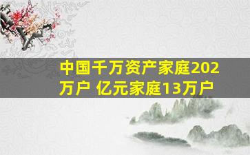 中国千万资产家庭202万户 亿元家庭13万户